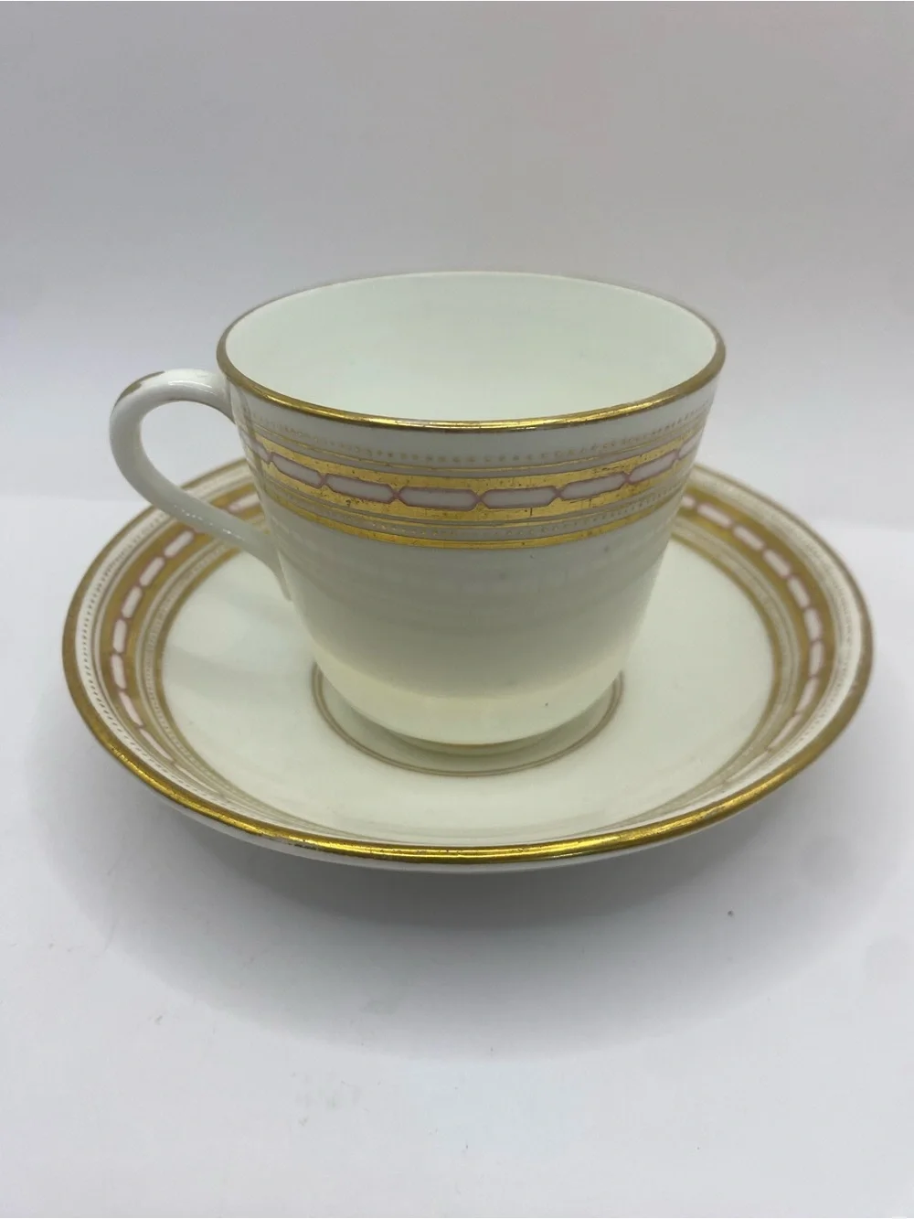 Antique Set Of 2 Cups & Sauces Porcelain With Gold Detail Marker Mark 6865/16